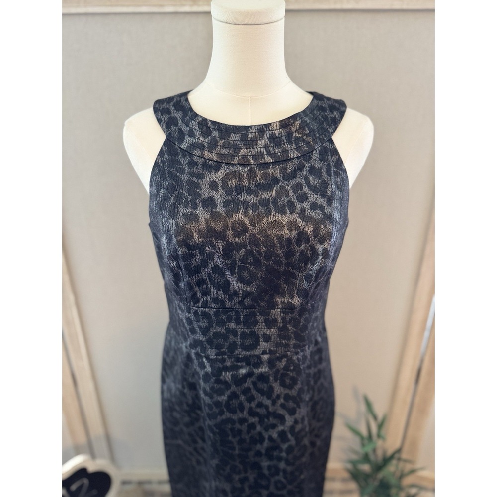 Kristin Davis Black Metallic Leopard Print Dress Size 6 - Picture 3 of 8